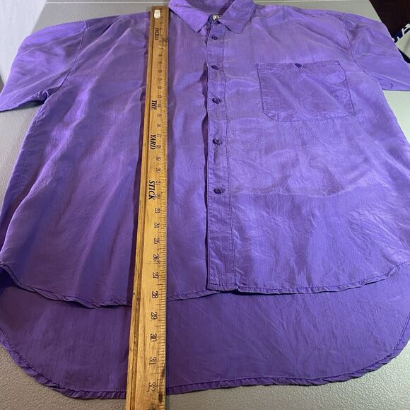 Florenzi Nouveau Silk Shirt Mens L Button Down Long Sleeve Chest Pocket Purple - Picture 8 of 11